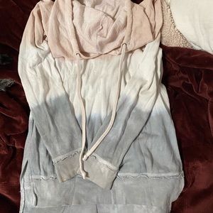 Tunic length sweater with hood